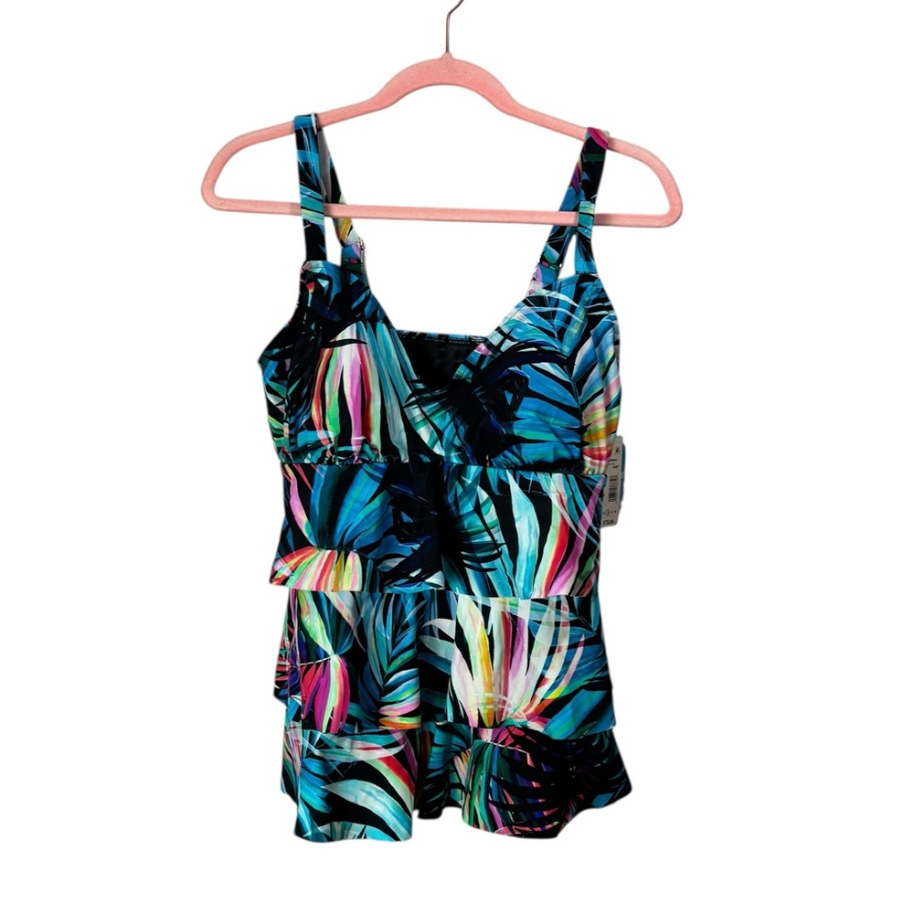 Swim Soluntions Macy’s Triple Tier Tank swim top tankini bathing suit sz 14